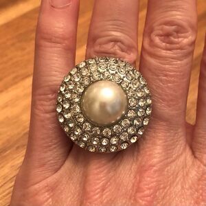Faux Pearl and Rhinestone Stretch Ring | Size 5